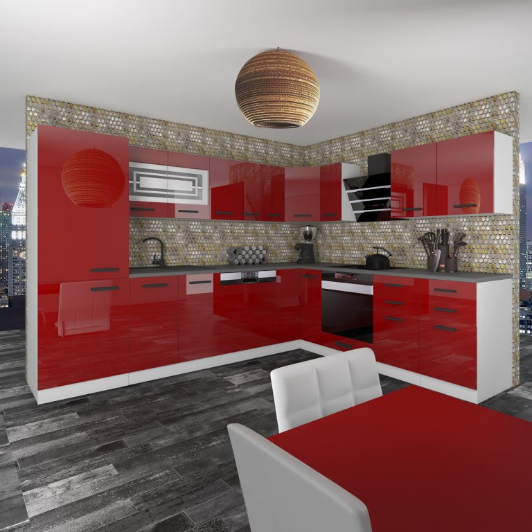 Meubles de cuisine Premium Version Complète 520 cm brillance rouge sans plan de travail Fabricant INF JULIE/0/WT/R/0/B1
