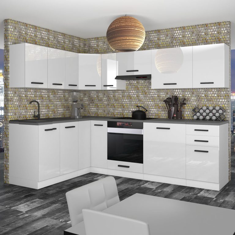 Meubles de cuisine Premium Version Complète 420 cm brillance blanc sans plan de travail Fabricant INF JANET/0/WT/W/0/B1
