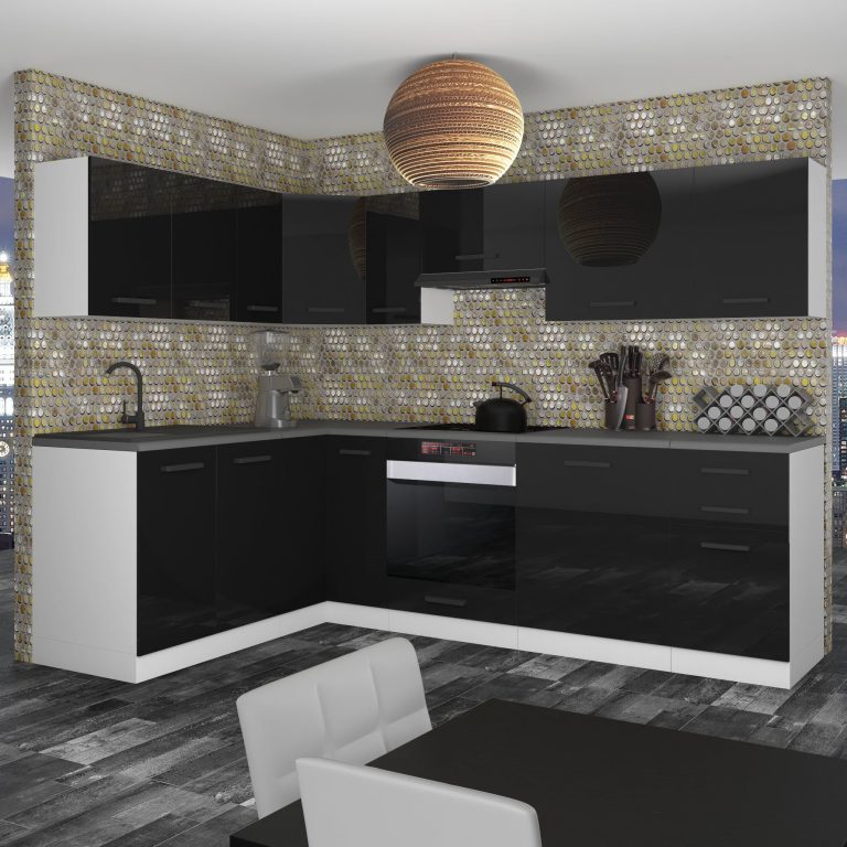 Meubles de cuisine Premium Version Complète 420 cm brillance noir sans plan de travail Fabricant INF JANET/0/WT/B/0/B1