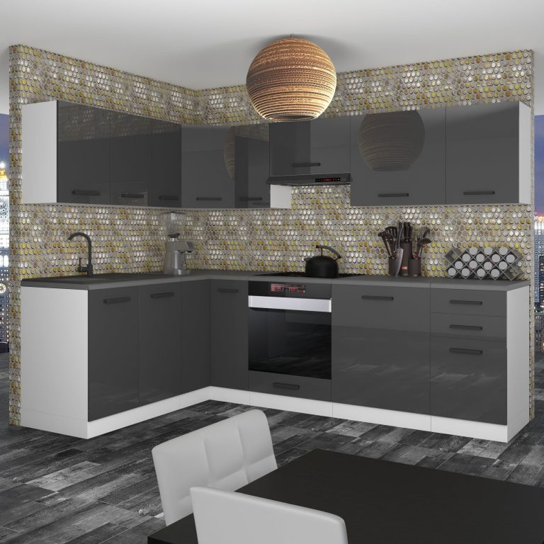 Meubles de cuisine Premium Version Complète 420 cm brillance gris sans plan de travail Fabricant INF JANET/0/WT/S/0/B1
