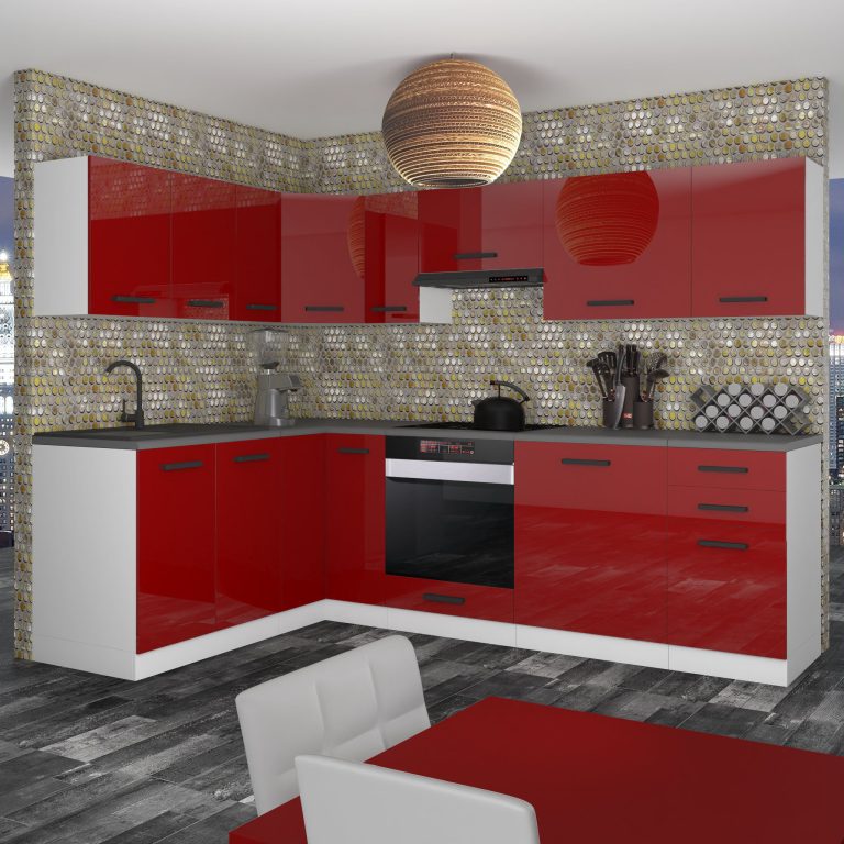 Meubles de cuisine Premium Version Complète 420 cm brillance rouge sans plan de travail Fabricant INF JANET/0/WT/R/0/B1
