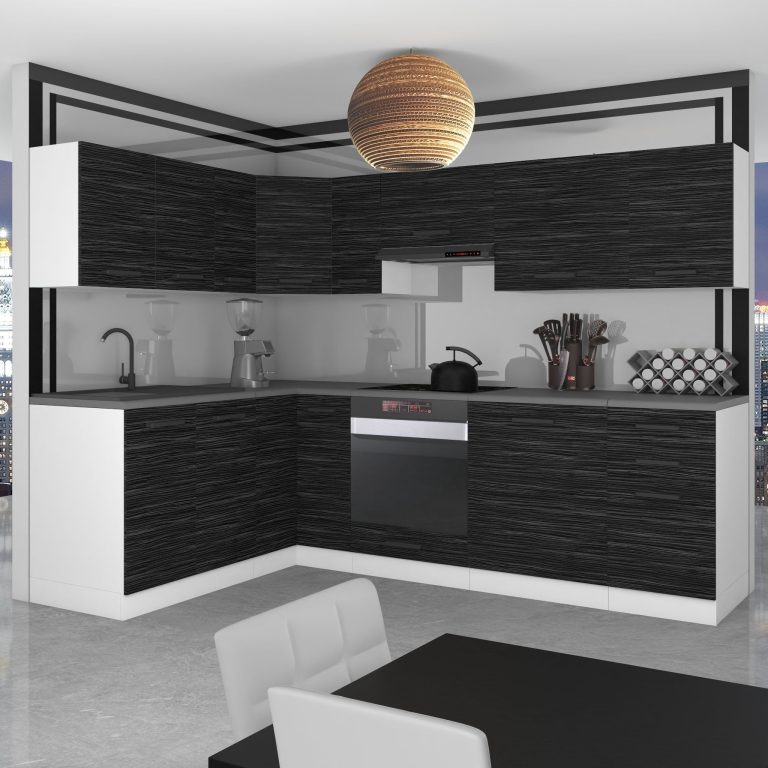 Meubles de cuisine Premium Version Complète 420 cm noir ébène sombre avec plan de travail Fabricant TOR JANET/0/WT/HK/B/B1
