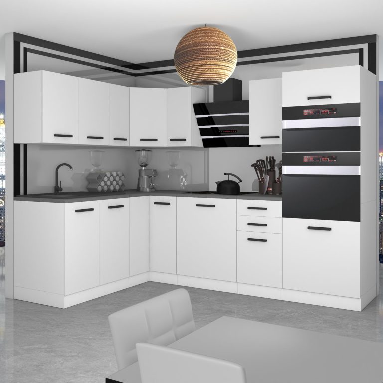 Meubles de cuisine Premium Version Complète 420 cm blanc mat sans plan de travail Fabricant TOR MELANIE/0/WT/WT/0/B1
