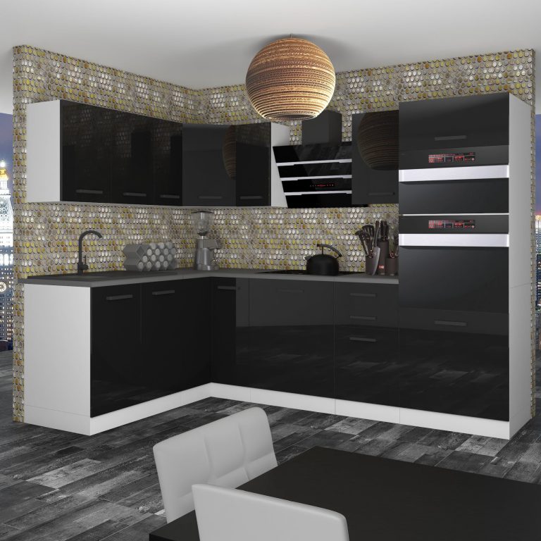 Meubles de cuisine Premium Version Complète 420 cm brillance noir sans plan de travail Fabricant INF MELANIE/0/WT/B/0/B1