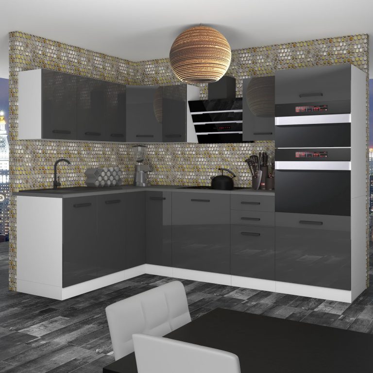 Meubles de cuisine Premium Version Complète 420 cm brillance gris sans plan de travail Fabricant INF MELANIE/0/WT/S/0/B1