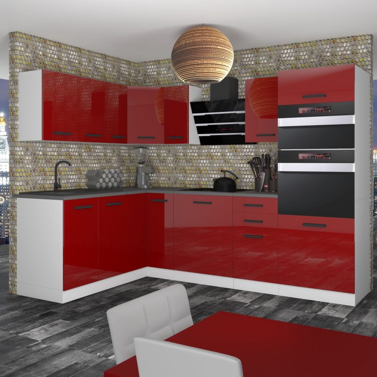 Meubles de cuisine Premium Version Complète 420 cm brillance rouge sans plan de travail Fabricant INF MELANIE/0/WT/R/0/B1
