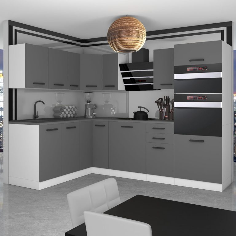 Meubles de cuisine Premium Version Complète 420 cm gris graphite anthracite avec plan de travail Fabricant TOR MELANIE/0/WT/SR/B/B1
