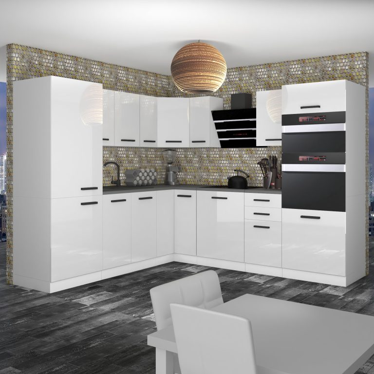 Meubles de cuisine Premium Version Complète 480 cm brillance blanc sans plan de travail Fabricant INF STACY/0/WT/W/0/B1
