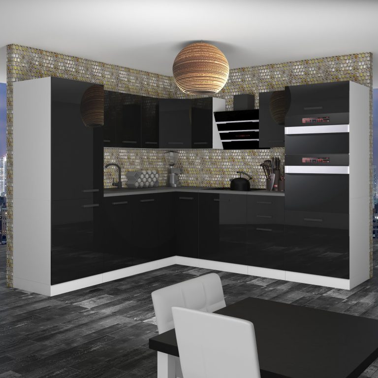 Meubles de cuisine Premium Version Complète 480 cm brillance noir sans plan de travail Fabricant INF STACY/0/WT/B/0/B1
