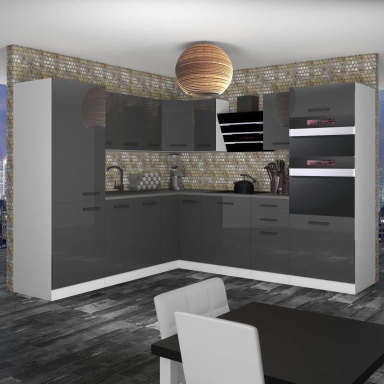 Meubles de cuisine Premium Version Complète 480 cm brillance gris sans plan de travail Fabricant INF STACY/0/WT/S/0/B1