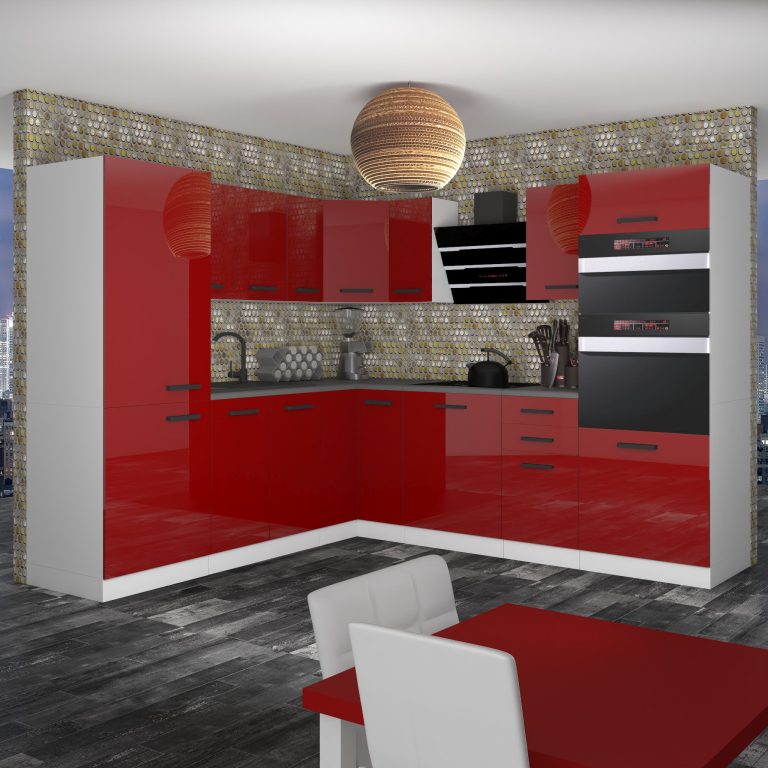 Meubles de cuisine Premium Version Complète 480 cm brillance rouge sans plan de travail Fabricant INF STACY/0/WT/R/0/B1
