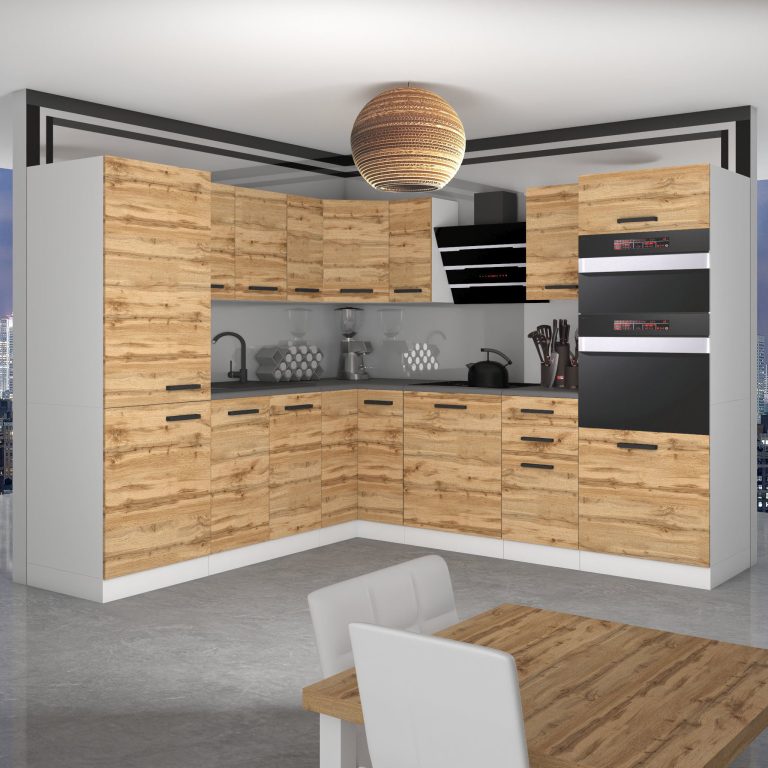 Meubles de cuisine Premium Version Complète 480 cm en chêne chêne wotan chêne sonoma avec plan de travail Fabricant  TOR STACY/0/WT/DW/B/B1
