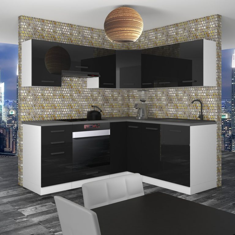 Meubles de cuisine Premium Version Complète 380 cm noir brillant sans plan de travail Fabricant INF SARAH/1/WT/B/0/B1