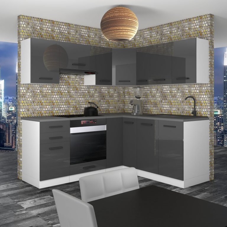 Meubles de cuisine Premium Version Complète 380 cm brillance gris sans plan de travail Fabricant INF SARAH/1/WT/S/0/B1