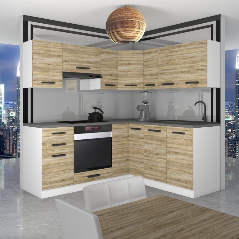 Meubles de cuisine Premium Version Complète 380 cm en chêne chêne wotan chêne sonoma avec plan de travail Fabricant TOR SARAH/1/WT/DS/B/B1
