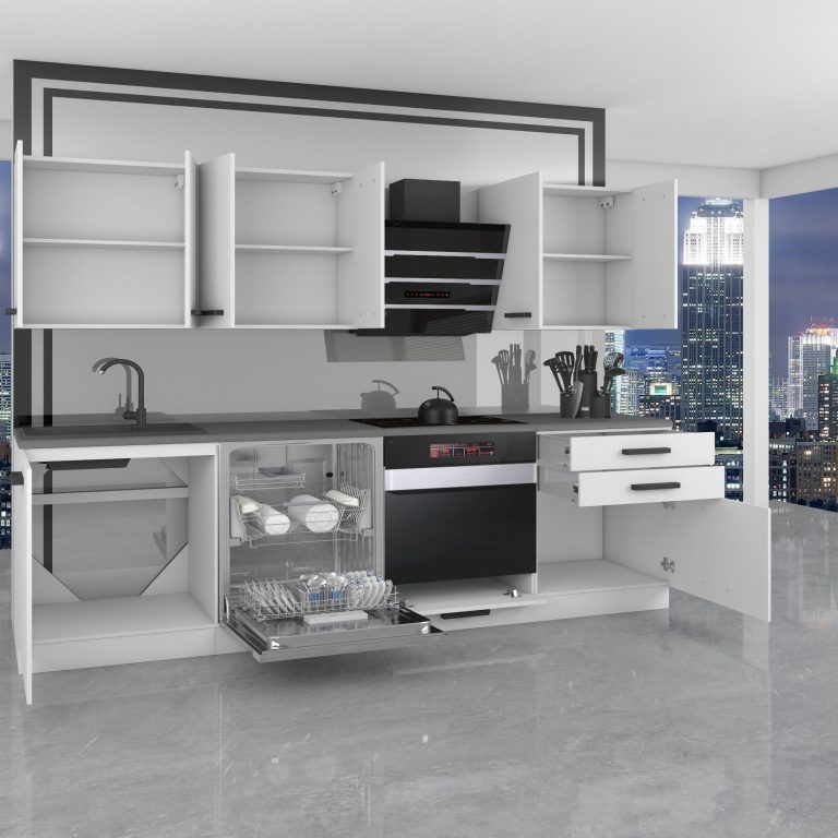 Meubles de cuisine Premium Version Complète 240 cm blanc mat avec plan de travail Fabricant TOR SUSAN/0/WT/WT/B/B1
