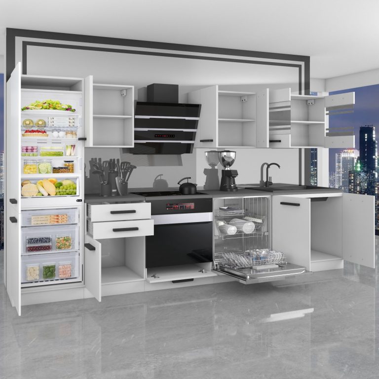 Meubles de cuisine Premium Version Complète 300 cm brillance rouge avec plan de travail Fabricant INF CINDY/0/WT/R/B/B1