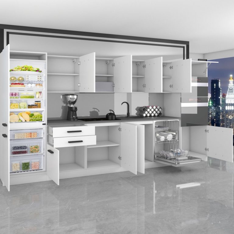 Meubles de cuisine Premium Version Complète 360 cm brillance blanc sans plan de travail Fabricant INF NAOMI/0/WT/W/0/B1