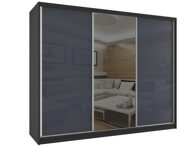 Armoire coulissante 232 cm avec miroir gris acier brillant Fabricant BM SZP4/2/B/WI/2S1L/HI