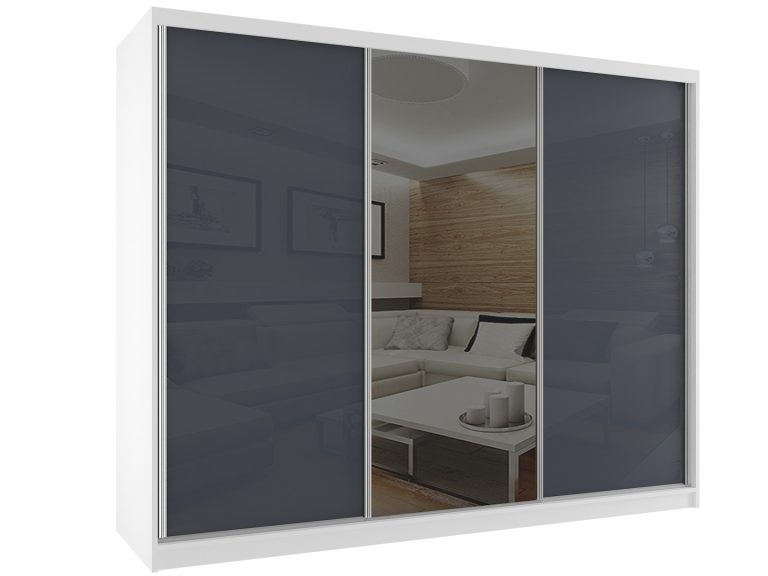 Armoire coulissante 232 cm avec miroir gris acier brillant Fabricant BM SZP4/2/W/WI/2S1L/HI
