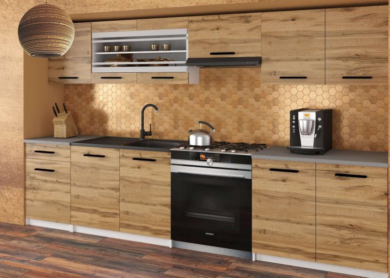 Meuble de cuisine 260 cm chêne wotan chêne sonoma sans plan de travail Fabricant TOR JUSTYNA/2/WT/DW/BB/B1