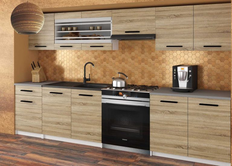 Meubles de cuisine 260 cm en chêne Wotan et chêne Sonoma avec plan de travail Fabricant TOR JUSTYNA/3/WT/DS/0/B1