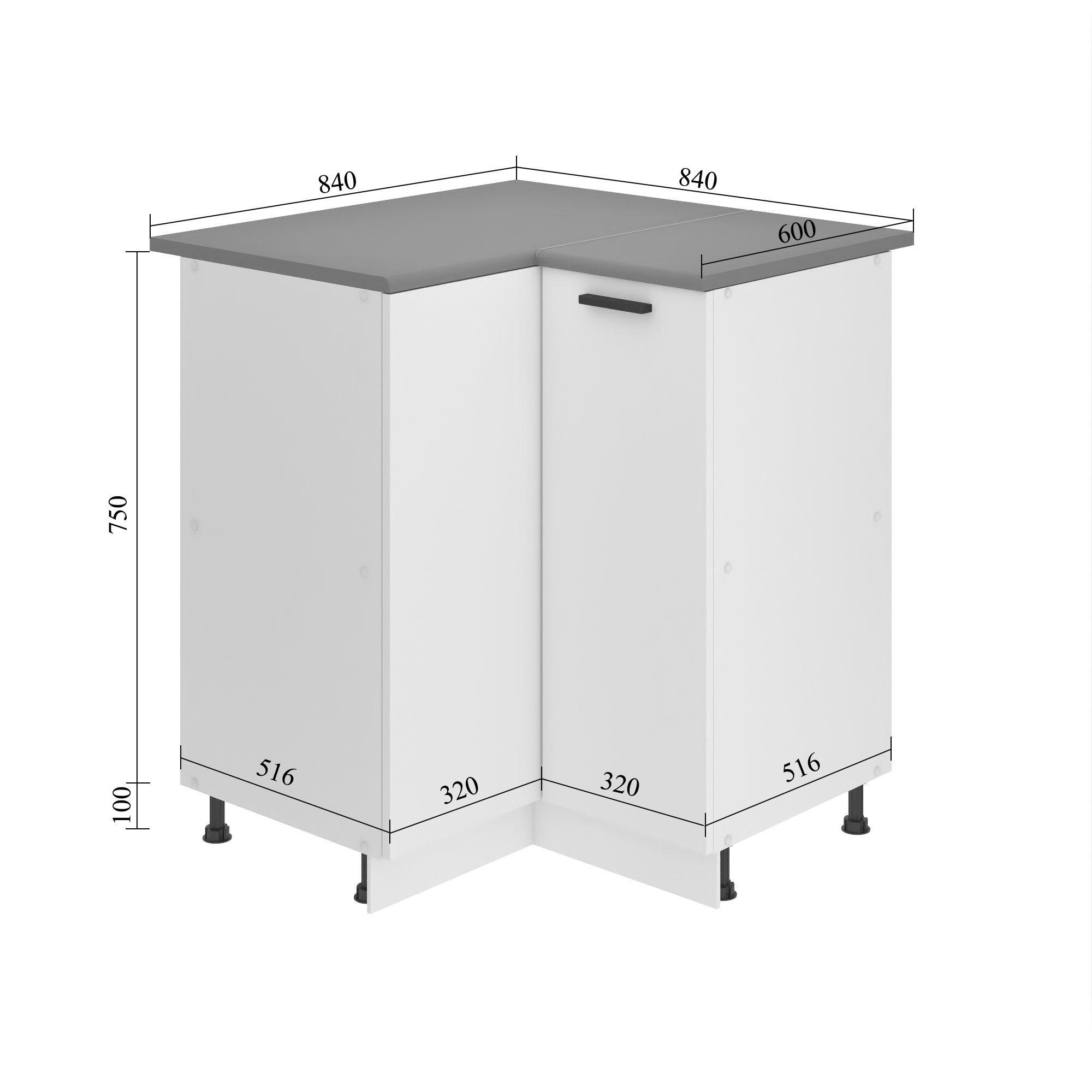 Meuble bas d'angle de cuisine 90 cm INF SNP90/0/WT/R/0/B1/PP