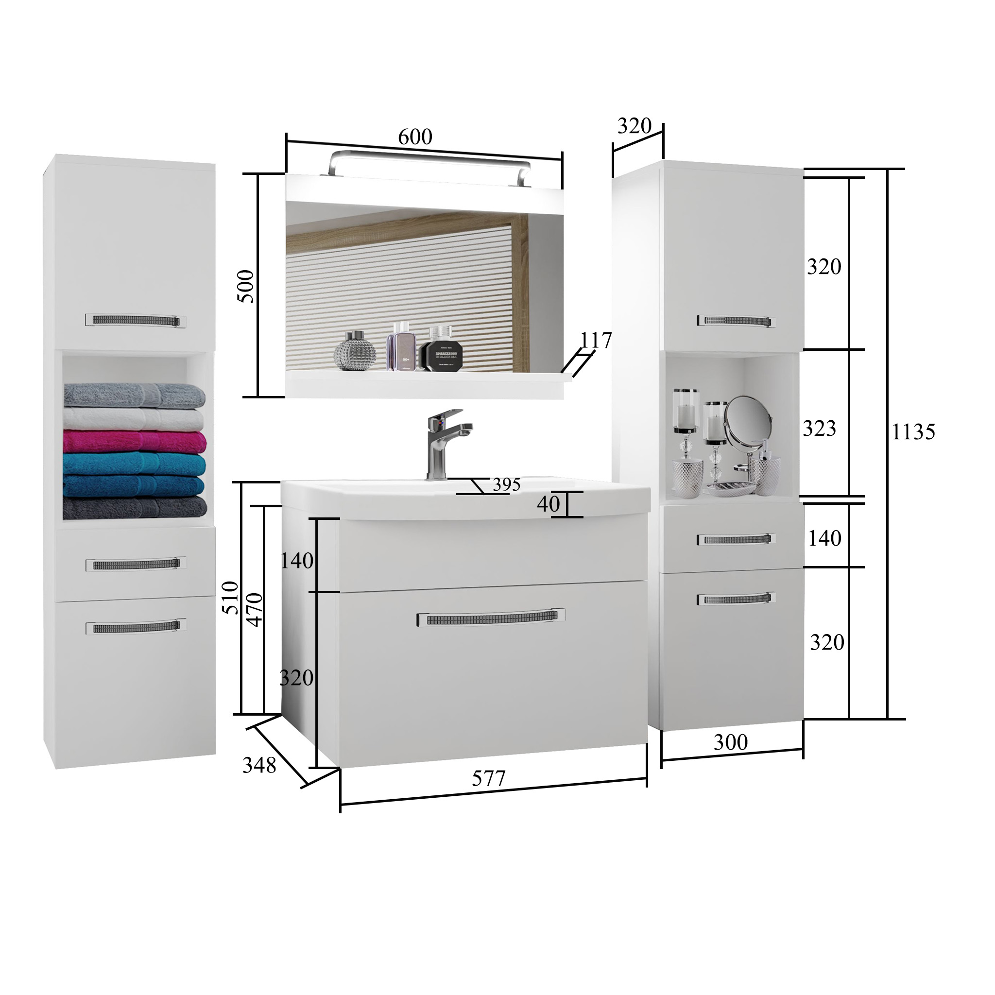 Ensemble de meubles de salle de bain Glamour 98 GLA M 6/0/W/SR/0/MB/PP