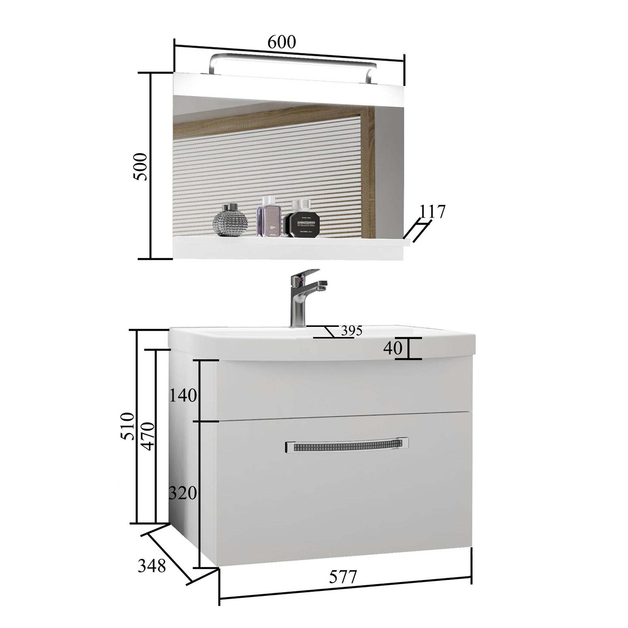 Ensemble de meubles de salle de bain Glamour 10 GLA P 1/0/W/BW/0/MB/PP