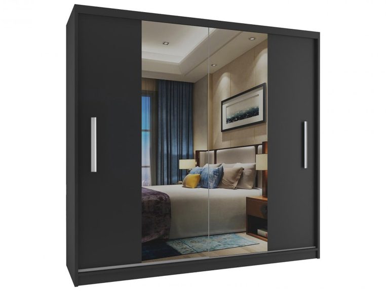 Armoire coulissante 200 cm avec miroir noir ébène foncé Fabricant ME SZP1/2/B/B/0/AL