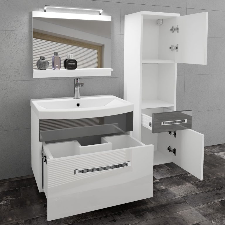 Ensemble de meubles de salle de bain Glamour 47 GLA P 3/0/W/WS/0/MB/PP