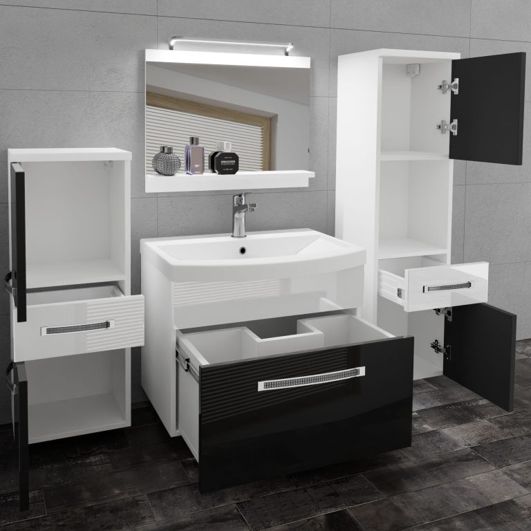 Ensemble de meubles de salle de bain Glamour 86 GLA P 5/0/W/BW/0/MB/PP
