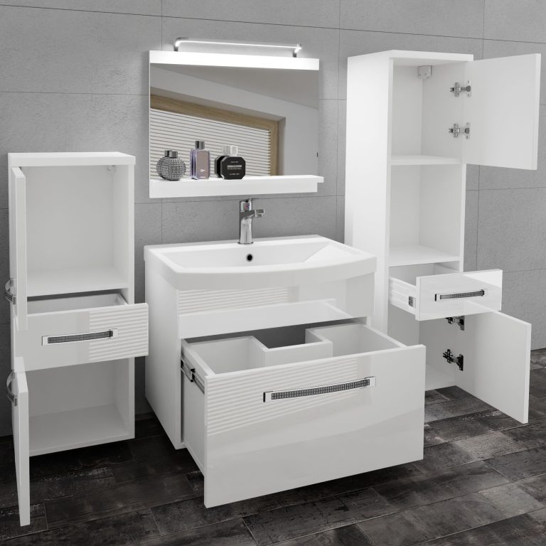 Ensemble de meubles de salle de bain Glamour 81 GLA P 5/0/W/W/0/MB/PP