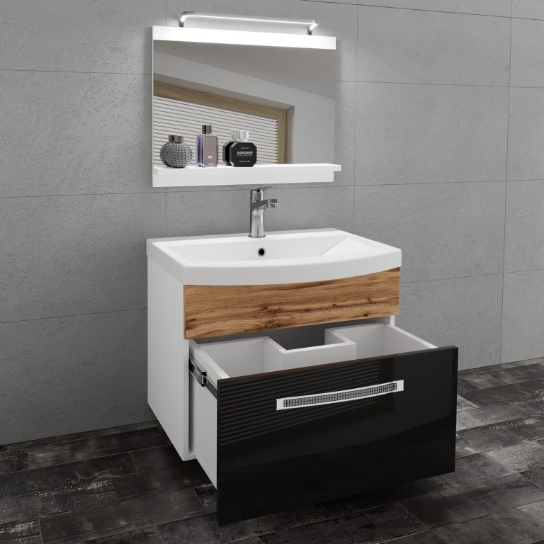 Ensemble de meubles de salle de bain Glamour 19 GLA PM 1/0/W/BDW/0/MB/PP