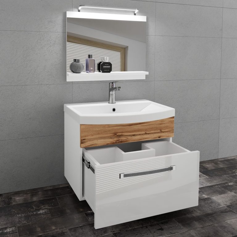 Ensemble de meubles de salle de bain Glamour 17 GLA PM 1/0/W/WDW/0/MB/PP