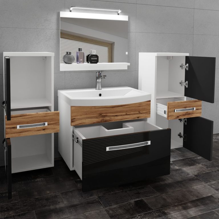 Ensemble de meubles de salle de bain Glamour 76 GLA PM 4/0/W/BDW/0/MB/PP