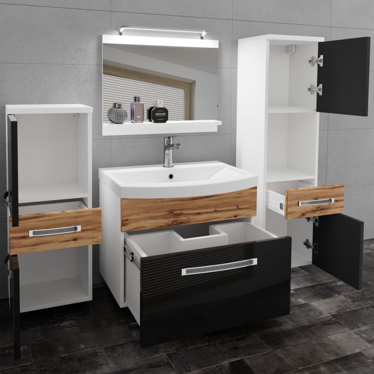 Ensemble de meubles de salle de bain Glamour 95 GLA PM 5/0/W/BDW/0/MB/PP