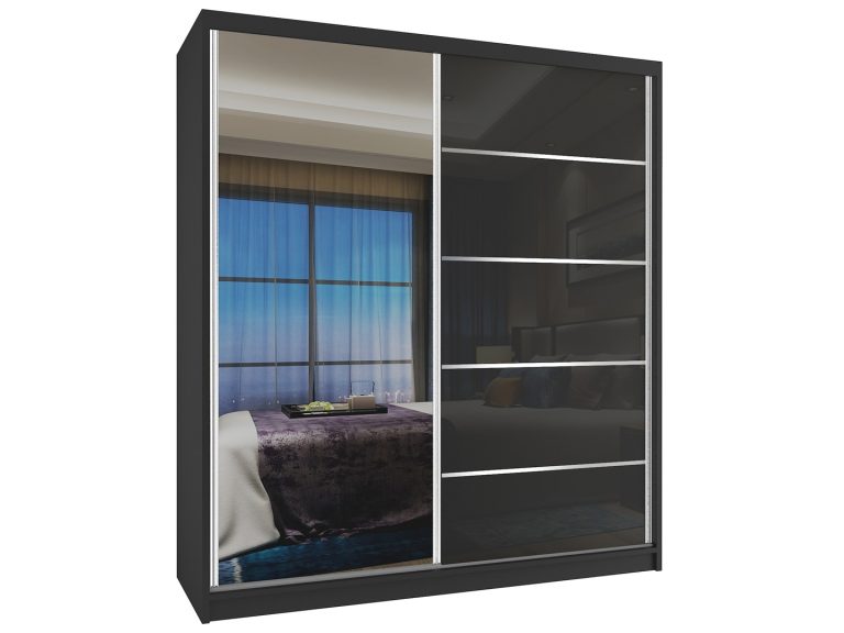 Armoire coulissante 133 cm avec miroir noir brillant Fabricant MG SZP2/2/B/1L5B/HI