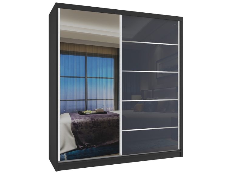 Armoire coulissante 133 cm avec miroir gris acier brillant Fabricant MG SZP2/2/B/1L5S/HI