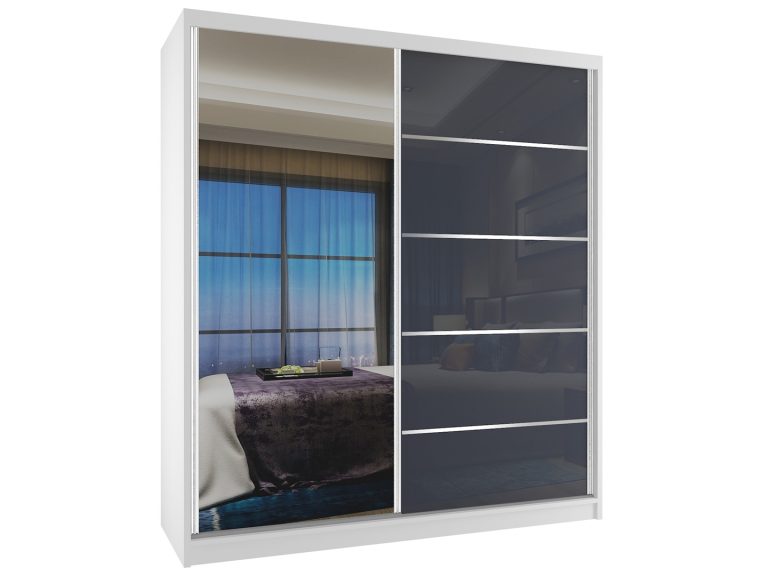 Armoire coulissante 133 cm avec miroir gris acier brillant Fabricant MG SZP2/2/W/1L5S/HI