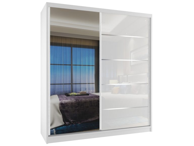 Armoire coulissante 133 cm avec miroir blanc brillant Fabricant MG SZP2/2/W/1L5W/HI