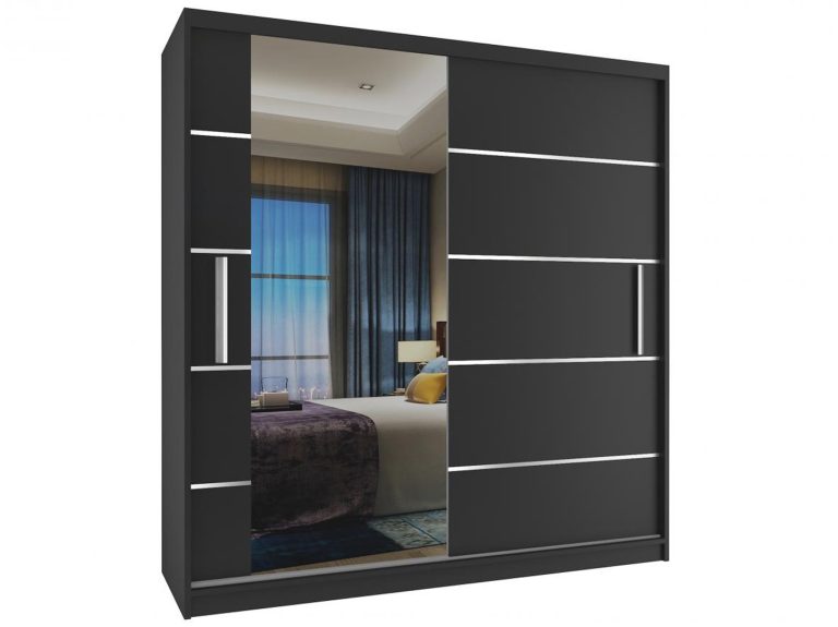 Armoire coulissante 158 cm avec miroir noir mat Fabricant MBP SZP3/1/B/B/0/AL