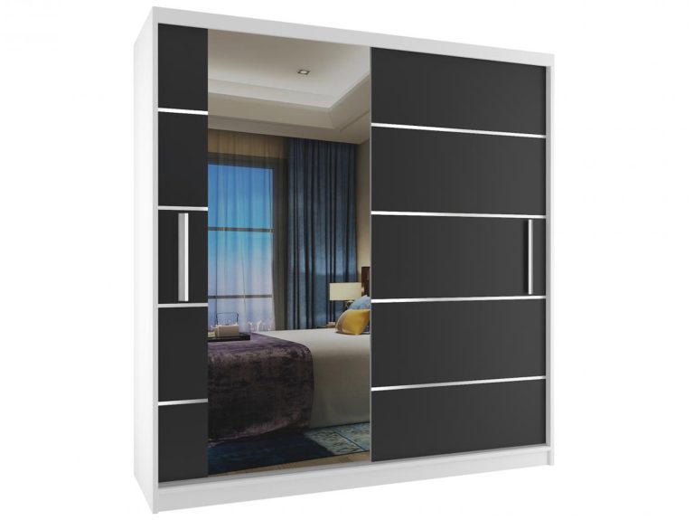 Armoire coulissante 158 cm avec miroir noir ébène foncé Fabricant MBP SZP3/2/W/B/0/AL