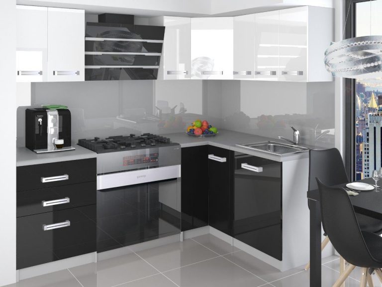 Meubles de cuisine 300 cm blanc brillant noir brillant avec plan de travail Fabricant INF ARMIN2/3/WT/WB/0/B1