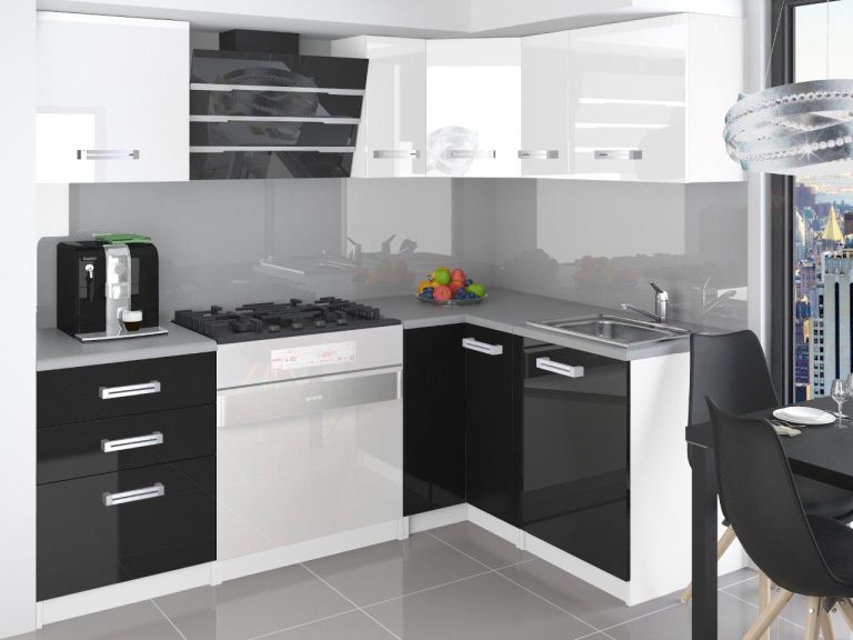 Meubles de cuisine 300 cm blanc brillant noir brillant avec plan de travail Fabricant INF JOWISZ/2/WT/WB/0/D