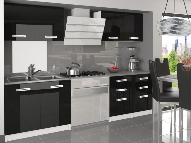 Meubles de cuisine 160 cm noir brillant avec plan de travail Fabricant INF KOMPAKTO2/2/WT/B/0/B1