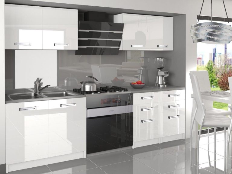 Meubles de cuisine 160 cm blanc brillant noir brillant avec plan de travail Fabricant INF KOMPAKTO/3/WT/W/0/D