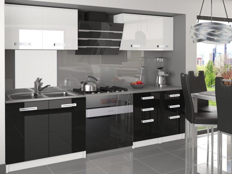 Meubles de cuisine 160 cm blanc brillant noir brillant avec plan de travail Fabricant INF KOMPAKTO/3/WT/WB/0/D