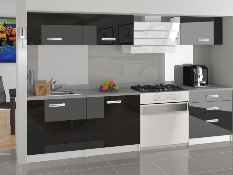 Meubles de cuisine 180 cm noir brillant avec plan de travail Fabricant INF LAURENTINO/4/WT/B/0/D