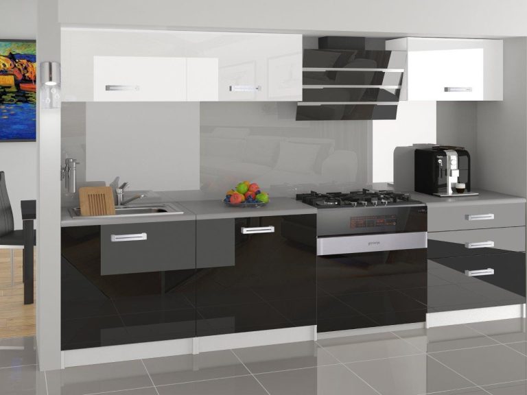 Meubles de cuisine 180 cm blanc brillant noir brillant avec plan de travail Fabricant INF LAURENTINO2/2/WT/WB/0/B1